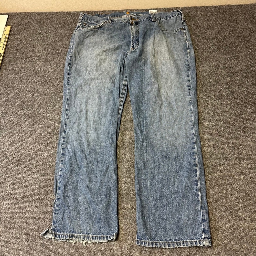 Carhartt Jeans Mens Size 40x30 Blue Relaxed Straight Light Wash Distressed Rip